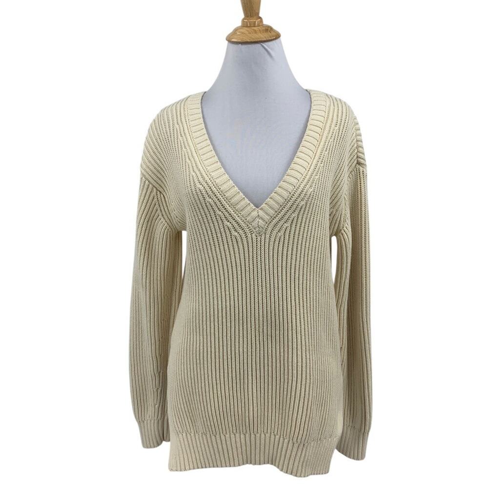 Chinti & Parker Sweater Womens XS Extra Small Cream Heavy Knit V Neck Pullover